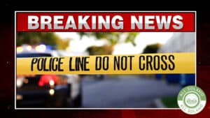 Police line in front of a police car in breaking news thumbnail.