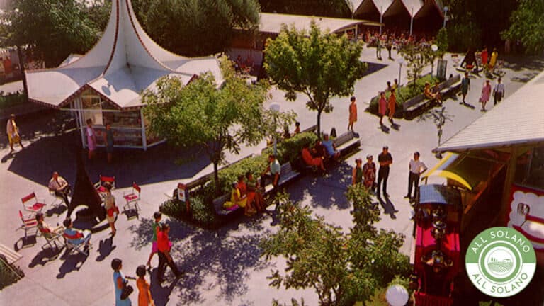 An aerial view of Nut Tree Plaza in 1965