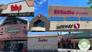A collage of grocery store exteriors from Vacaville, CA.